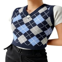 Springcmy Ženski pleteni džemper prsluk PLAID 90-ih bez rukava