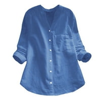 Košulje za ženske ležerne ljetne pamučne lanene čvrste bluze s dugim rukavima na vrhu