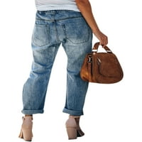 Ženski elastični struk Slim Fit izvlačenja traperice za hlače Ravne noge rastrgane retro pantalone