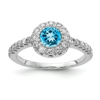 Čvrsta 14K bijela zlatna plava Topaz Diamond Enference prsten