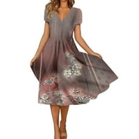 Strugten Ženska ljetna casual moda retro Print kratki rukav V-izrez V-izrez haljina za žene