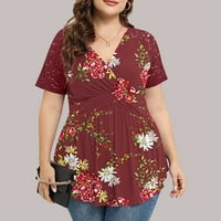 Žene plus veličina Ležerne vrhove Ljeto Sakrij trbušni tunik Top čipka s kratkim rukavima V-izrez košulja