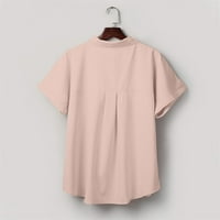 Zpanxa majice za žene labave fit kauzal gumb čvrsto bluza majica kratkih rukava ljetni vrhovi ružičasti