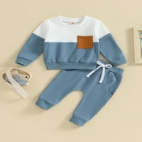 Liacowi Toddler Boys Fall Outfits Kontrastni džep Duge rukave Duge rukave i pune boje duge hlače Set