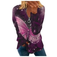 Ženska modna casual koso ovratnik kapuljača leptira leptir s dugim rukavom majicom Top Hot Pink XL
