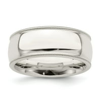 Bijeli sterling srebrni prsten za vjenčanje Milgrain Udobnost pola kruga