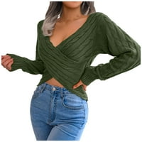 Ketyyh-chn dugi džemperi za žene dugih rukava pulover Zimski topli tops Green, L