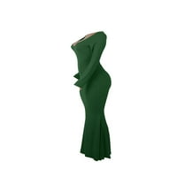 Glonme Dame Bodycon haljina V izrez Maxi haljine dugih rukava Putovanja seksi obična solidna boja zelena
