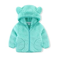 Umfun Toddler Baby Winter Casual Solid Color Plish dugih rukava Flance Fleece Coat Slatka medvjeda uši
