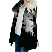 GDFUN Ženska modna casual Halloween Print Srednje dužine Cardigan kaput sa dugim rukavima - Zip up Hoodie