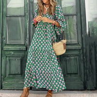 Ljetne haljine za žene tiskane dužine gležnja a-line boem boemske dnevne V-izrez haljina zelena xxl
