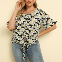 Kratka majica Basic Tops Casual Bluze za ženske grafičke teese labave fit trendi klasični plus veličina ljetna cvjetna tiskana Crewneck duksevi kratkih rukava