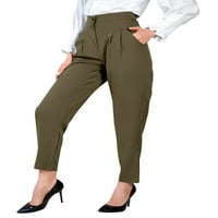 Langwyqu solidne boje žene visoke struke radne hlače olovke obrezane pantalone sa džepovima