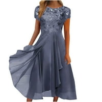 Homchy ženske haljine šifon elegantna čipkasti djeveruše patchwork maxi haljina siva l