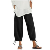 Oieyuz pamučne posteljine obrezane hlače za žene casual široke noge elastične hlače klasične hlače od