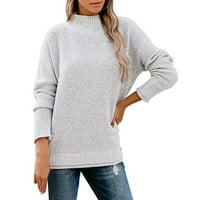 Yinguo ženski polumjer dugih rukava dugih rukava pulover, čvrsti temperamentni temperament pletena