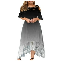 COFEEMO Plus Veličina haljina za žene O-izrez čipka kratkih rukava modna casual čvrsta boja prevelizirana
