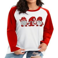 Cindysus Ženska casual crtani ispisani pulover dame odjeća majica Santa Claus Ispis Holiday Block Patchwork majica crvena 2xl