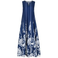 Baycosin haljine za žene plus veličine Ispis Dnevni casual bez rukava Vintage Bohemian V izrez Maxi