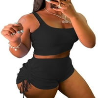 Grianlook dame jogger set bez rukava s rukavima običajnih objekata žena labav fit lounge setovi elastičnih struka Mini pantalone u boji crne m