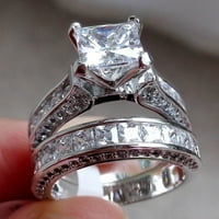 Xiangdd 2-in- Ženski vintage bijeli dijamantski srebrni angažman vjenčanog prstena za prsten