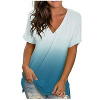 Ženska plus veličine Casual Top kratkih rukava Gradient V-izrez labava bluza