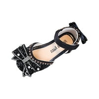 Djevojke sandale proljeće jesen ravni biserni luk princeze PU kožne pune boje casual cipele crna 9,5y-10y