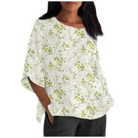 Gotyou Pamučna posteljina Ljetna majica za žene casual rukav cvjetni print Basic Tee Laise Bluzes Tunic