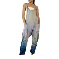 Zkozptok Ženske hlače Visoke čekinske hlače Elastični struk cvjetni print Boho Beach Dukset, Bež, XL