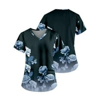 Plus veličine vrhova Ljeto Žene Crew vrat Leisure Kratki rukav modni grafički otisci Majice Plava m