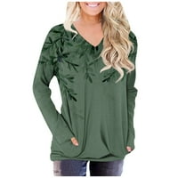 Duks za žene Ženska modna casual okrugli vrat Print Džepni majica s dugim rukavima Top Green M