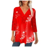 Ženske vrhove ruhove casual bluza Cvjetne dame Ljetne tunike vrhovi V-izrez Modni crveni 4xl