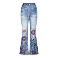 Jsaierl Womens Bootcut Jeans Dame Elastični struk Stretch tipke Ispis Thanke Stretch Skinny hlače pantalone