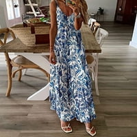 Ženske ljetne haljine Seksi špageta remenske haljine Elegantna V-izrez Beach sandress vintage boho duge