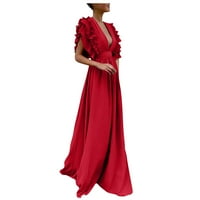Huachen Women Plus size Solid Vintage Fly rukave za leđa HOLLOW V-izrez dugačka haljina za zabavu