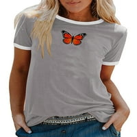Avamo Žene Ležerne majice kratkih rukava s kratkim rukavima Crew vrat ljetni vrhovi Bluza Butterfly tiskana majica