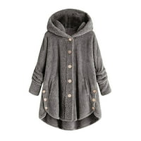 Dugme za žene plus veličine plišane vrhove kapuljače sa kapuljačom kaput od vunene kaput zimska jakna
