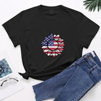 Ženske košulje Ženska modna dana nezavisnosti Ispisuje Casual okrugli vrat Majica kratkih rukava Top Black XL