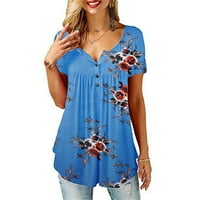 Yilvust Womens Plus size Ljeto kratki rukav cvjetni print V-izrez Majica Majica Labava bluza
