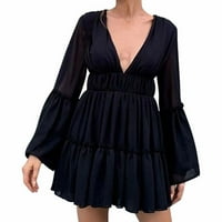Ženski ljetni duboki V izrez Chiffon Elegant Mini kratki klizački haljina ženska casual haljina crna