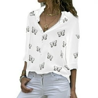 HHEI_K ženski modni casual s dugim rukavima tiskani gumb labava rever majica majica za žene za žene