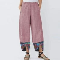 Leesechin ponude ženske hlače Trendi ljetne casual labave pamučne i posteljine džepom Štampari na klirensu