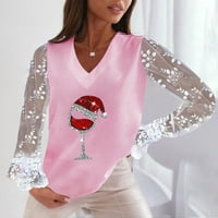 Zodggu božićne crvene vinske vinske staklene bluze košulje Žene zimske seksi V izrez čipka u šuplju