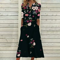 Trendy ljetne haljine Žene kratki rukav casual gumb V izrez cvjetni print boho haljina labava elegantna