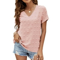 Odeerbi šifonske bluze za žene Ljeto kratki rukav modni V-izrez čvrsto majica ružičaste boje