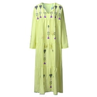 Ljetne haljine za žene tiskane V-izrez A-line Maxi modna haljina rukave žuta m