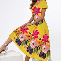 Ženske haljine Ljeto kratki rukav cvjetni ispisani posadni vrat Karošnjak Boho Beach Long Sun duga ljetna