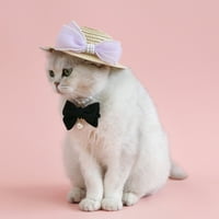 Pet za kućne ljubimce s mrežnim lukom lažni biseri elegantni slamnati šešir za mačke Mali psi savršena
