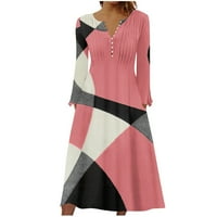 APEPAL ženska casual moda Solid Džep u boji V-izrez Dugi rukav haljina ružičasta 3xl