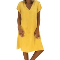 FINELYLOVE ženska haljina za ženu za ženu V-izrez Čvrsti kratki rukav A-linijski žuti